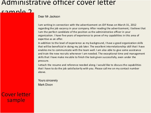 administrative officer cover letter