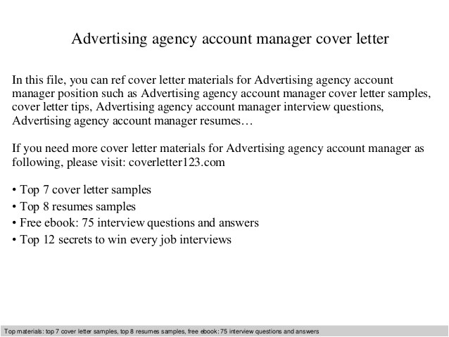 Cover Letter for Advertising Agency Advertising Agency Account Manager Cover Letter