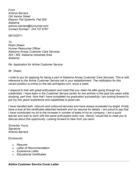 cover letter for airline customer service agent sample