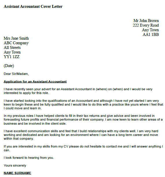 Cover Letter for assistant Accountant Position assistant Accountant Cover Letter Example Icover org Uk