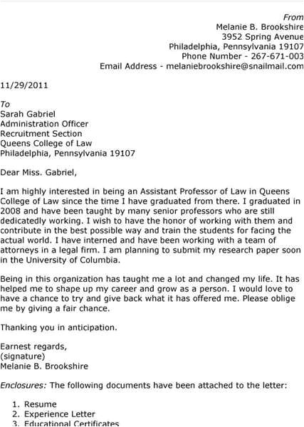 Cover Letter for assistant Professor Post assistant Professor Cover Letter Sample