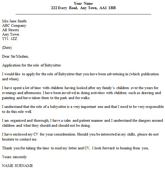 Cover Letter for Babysitter Position Babysitter Cover Letter Example Icover org Uk