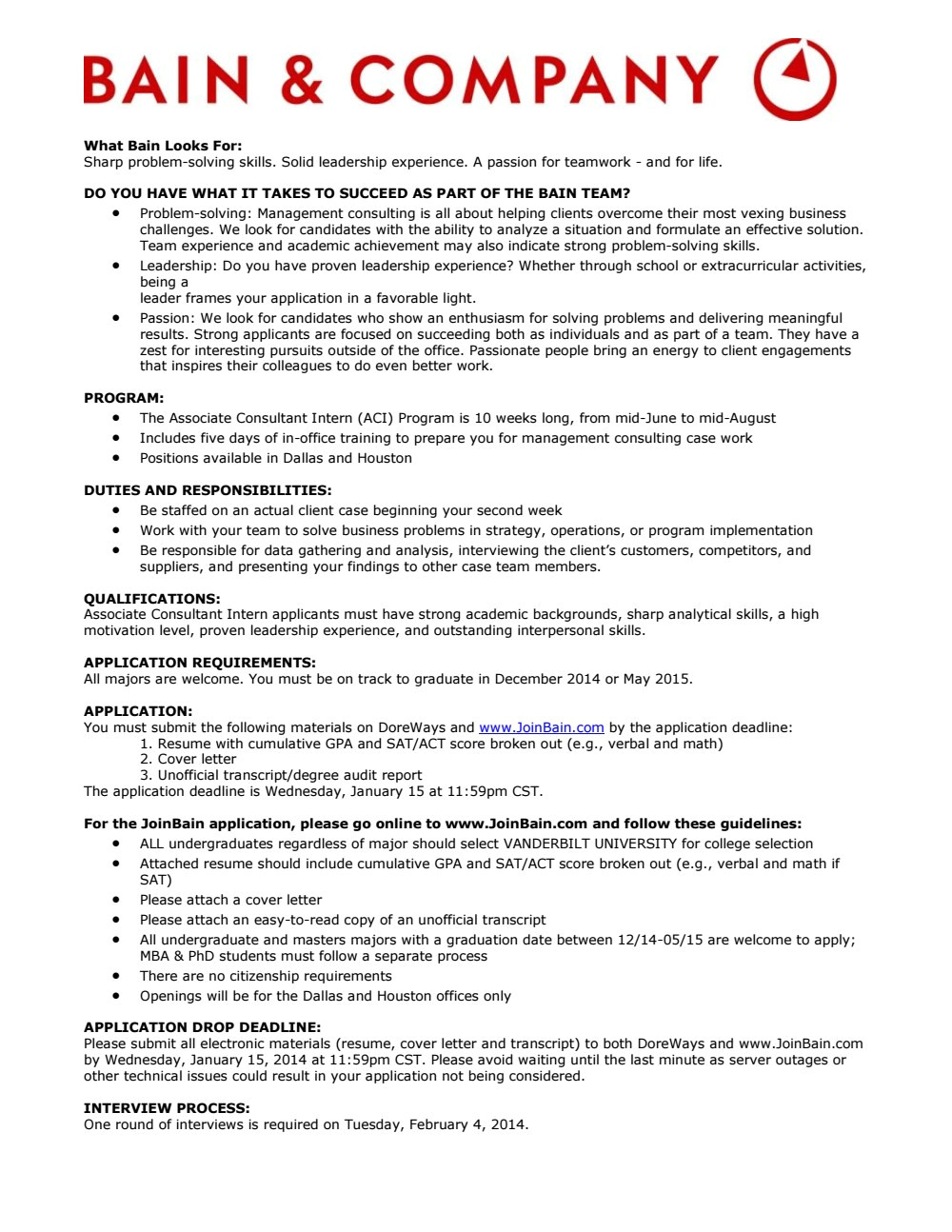 bain and company sample cover letter