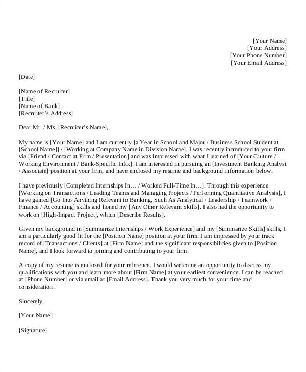 banking cover letter template