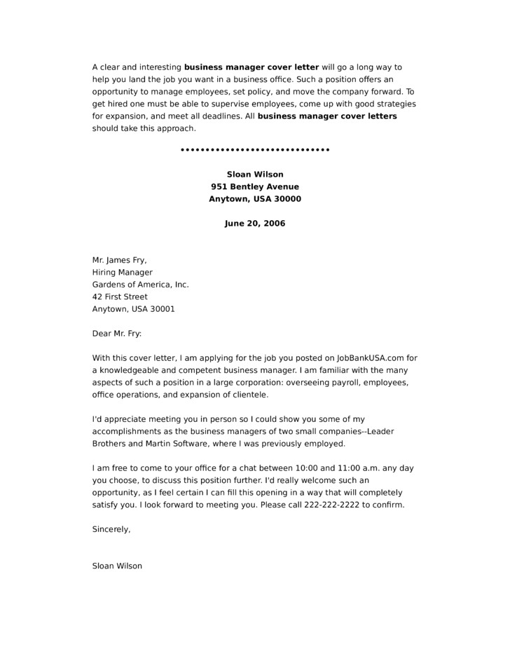 basic business manager cover letter samples templates