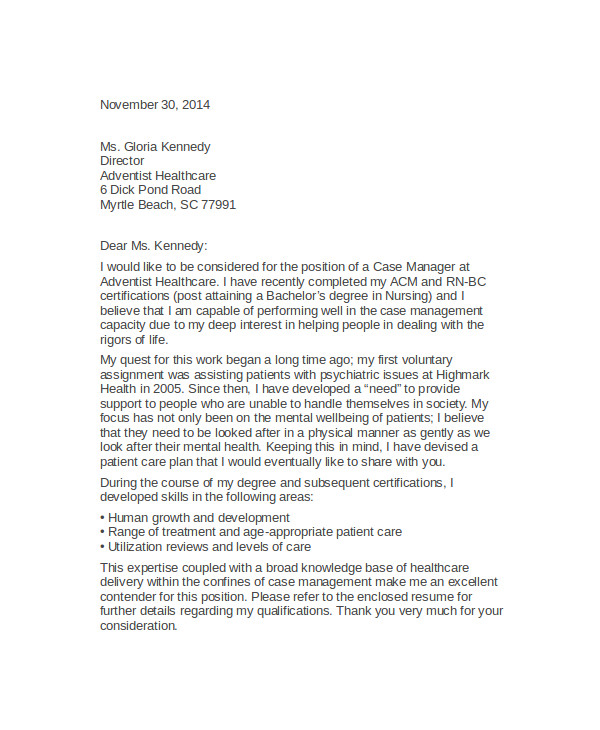 case manager cover letter