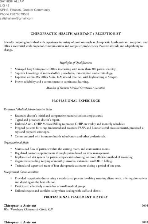 cover letter for chiropractic assistant