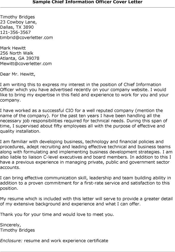 Cover Letter for Cio Position Cio Cover Letter Experience Resumes