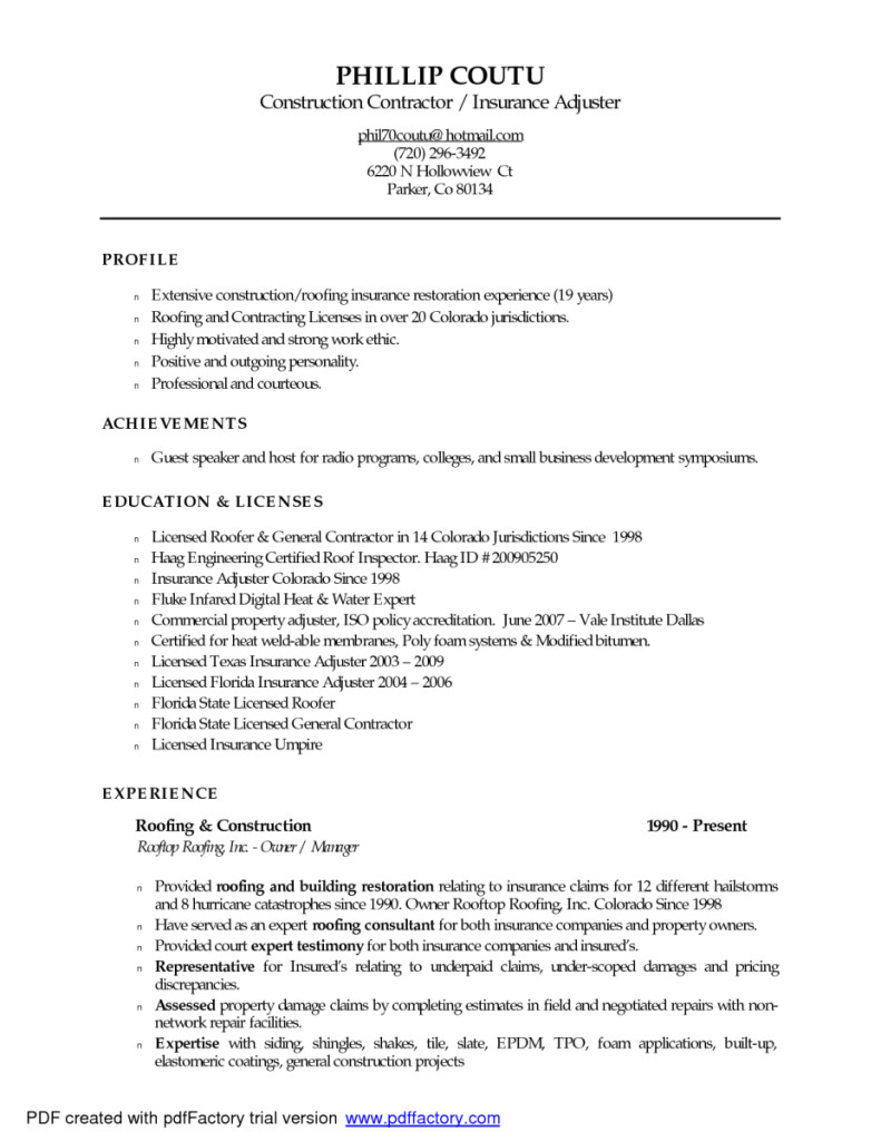 claims adjuster cover letter no experience