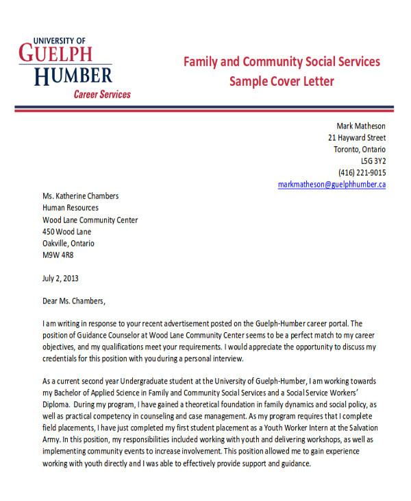 sample social worker cover letters