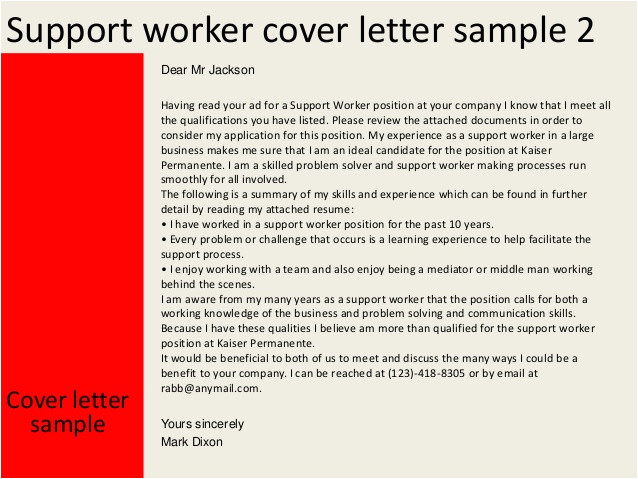 support worker cover letter