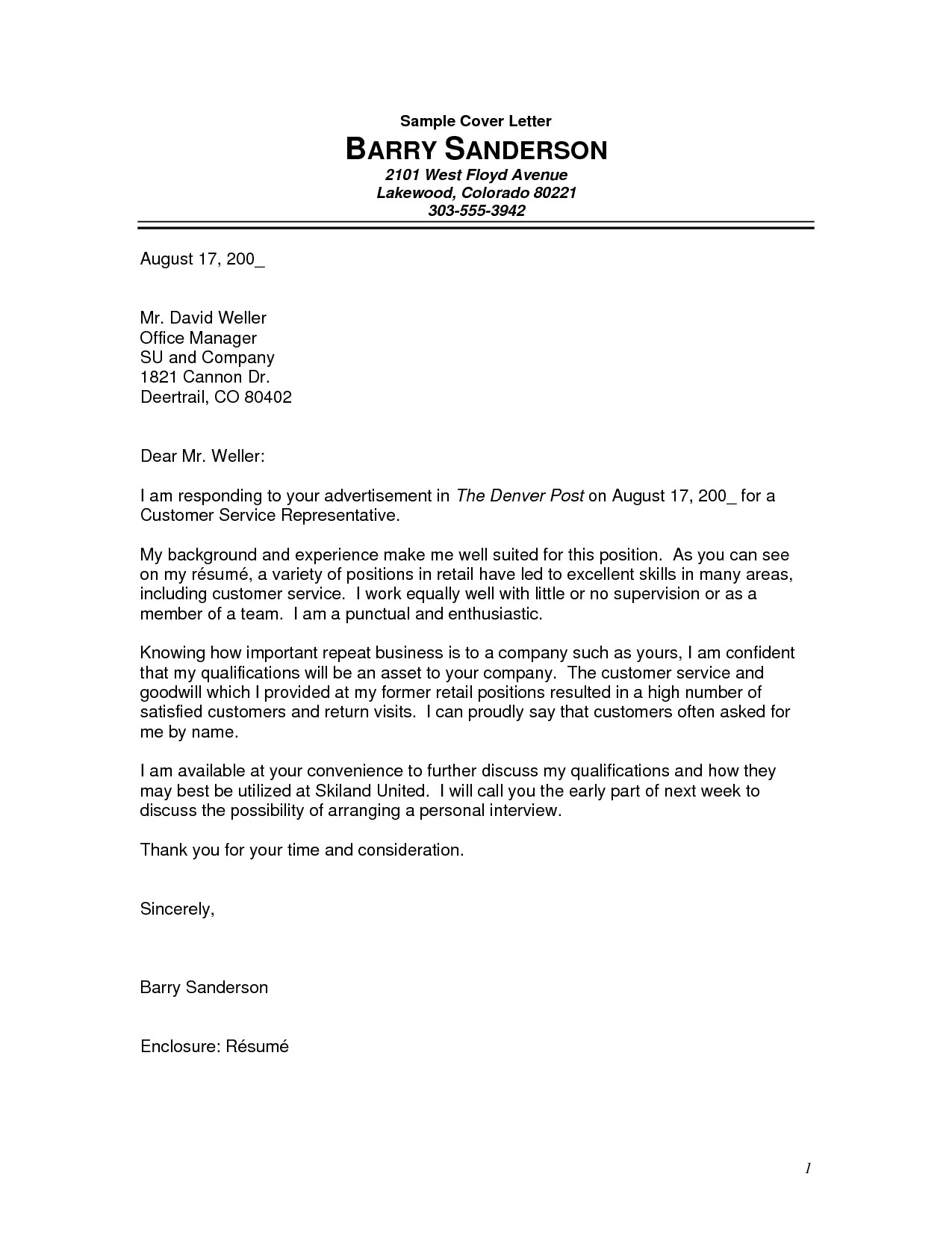 cover letter for customer service representative no experience