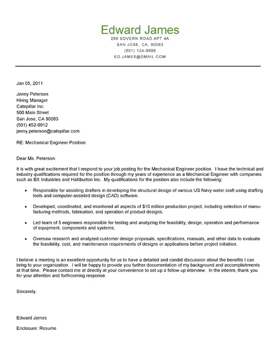 Cover Letter for Cv Mechanical Engineer Mechanical Engineer Cover Letter Example