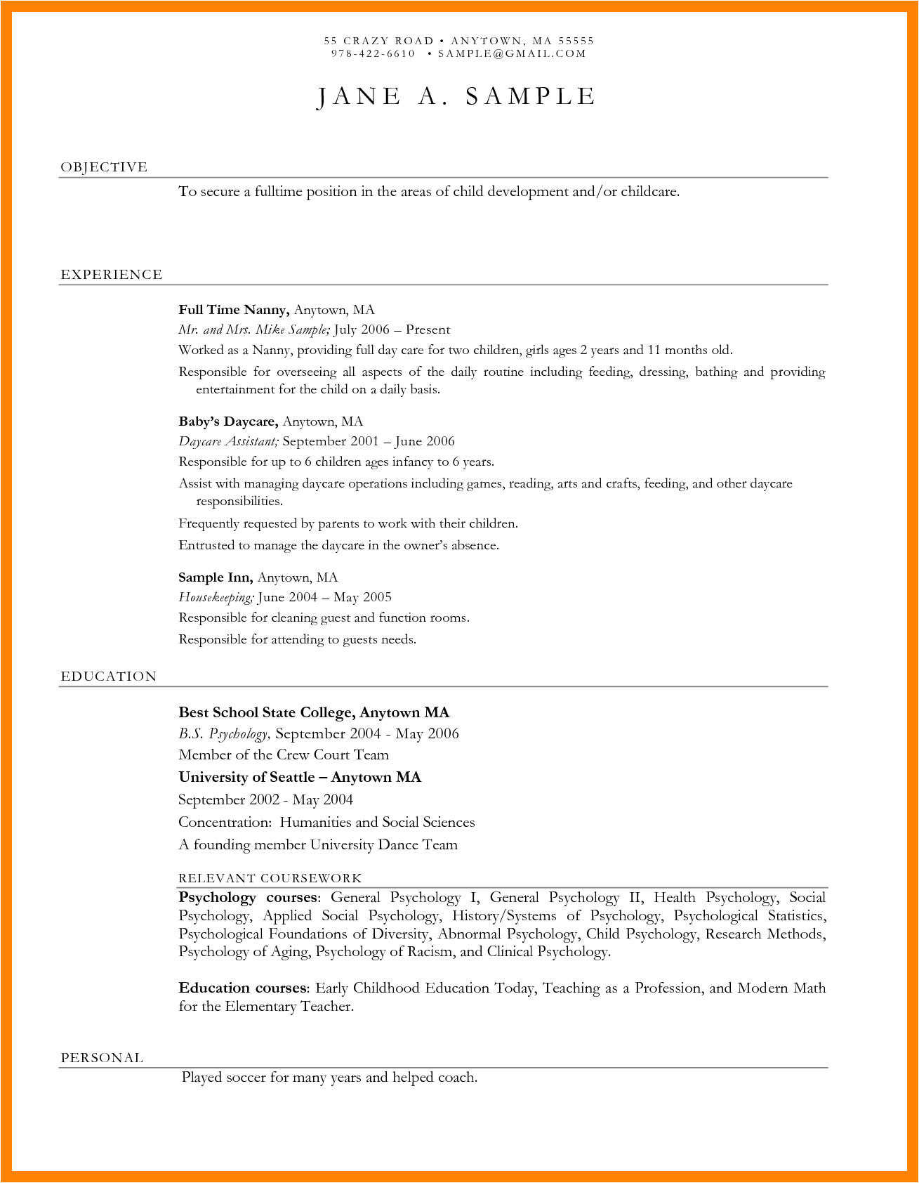 sample childcare cover letter no experience