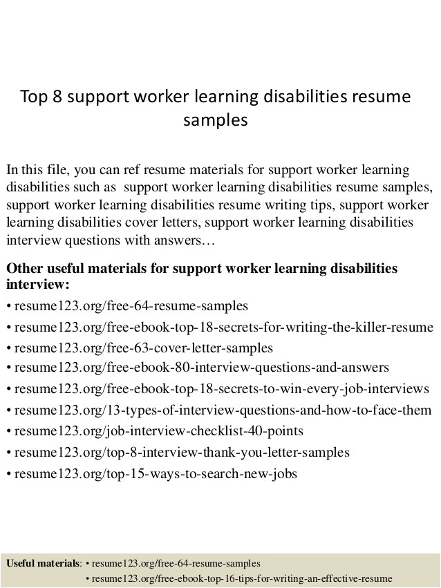 top 8 support worker learning disabilities resume samples