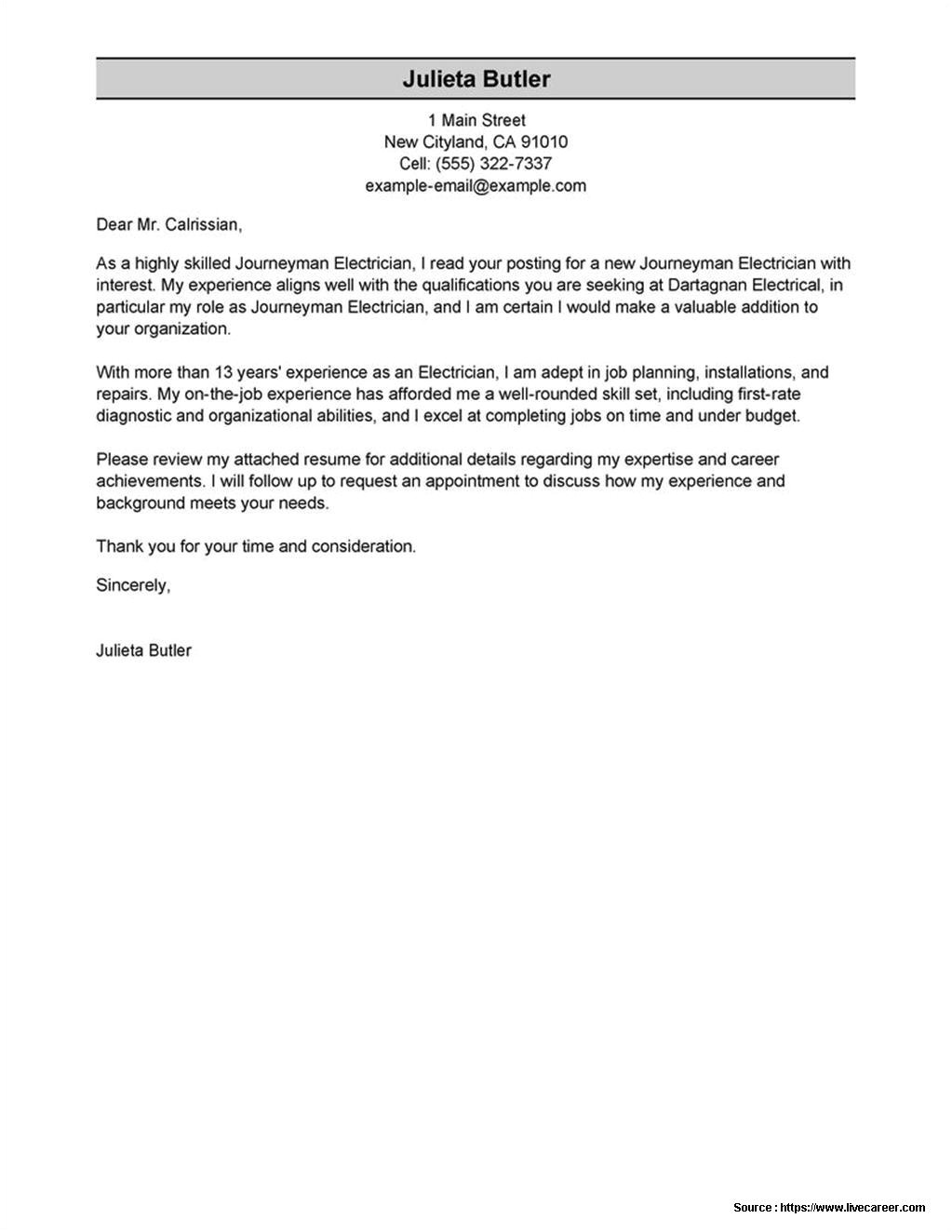 Cover Letter for Electrician Job Application Cover Letter for Electrician Job Application Cover