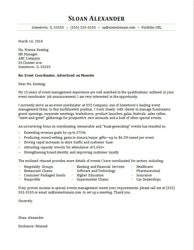 event coordinator cover letter