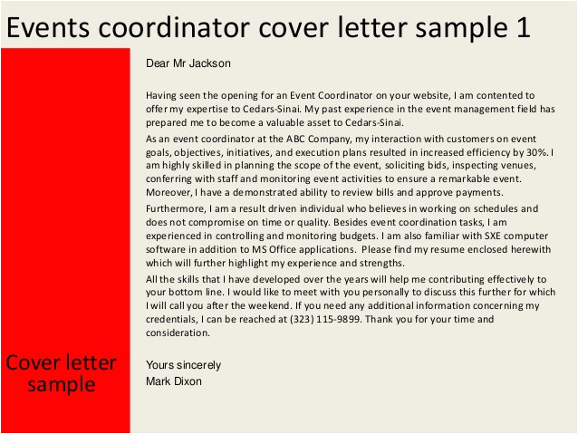 events coordinator cover letter