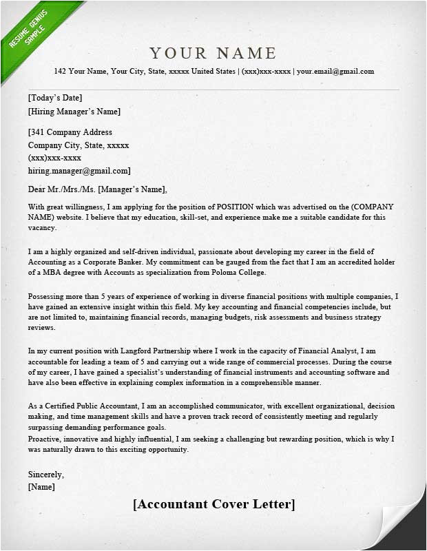 accounting finance cover letter samples