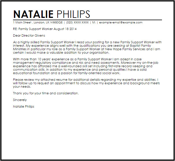 Cover Letter for Family Service Worker Family Support Worker Cover Letter Sample Cover Letter