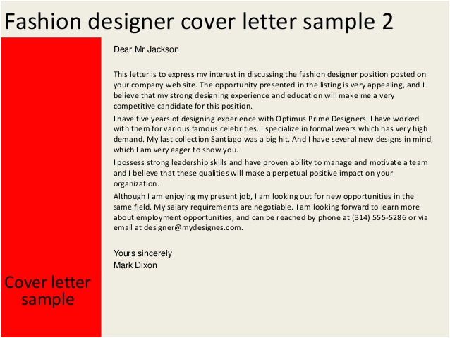 fashion designer cover letter