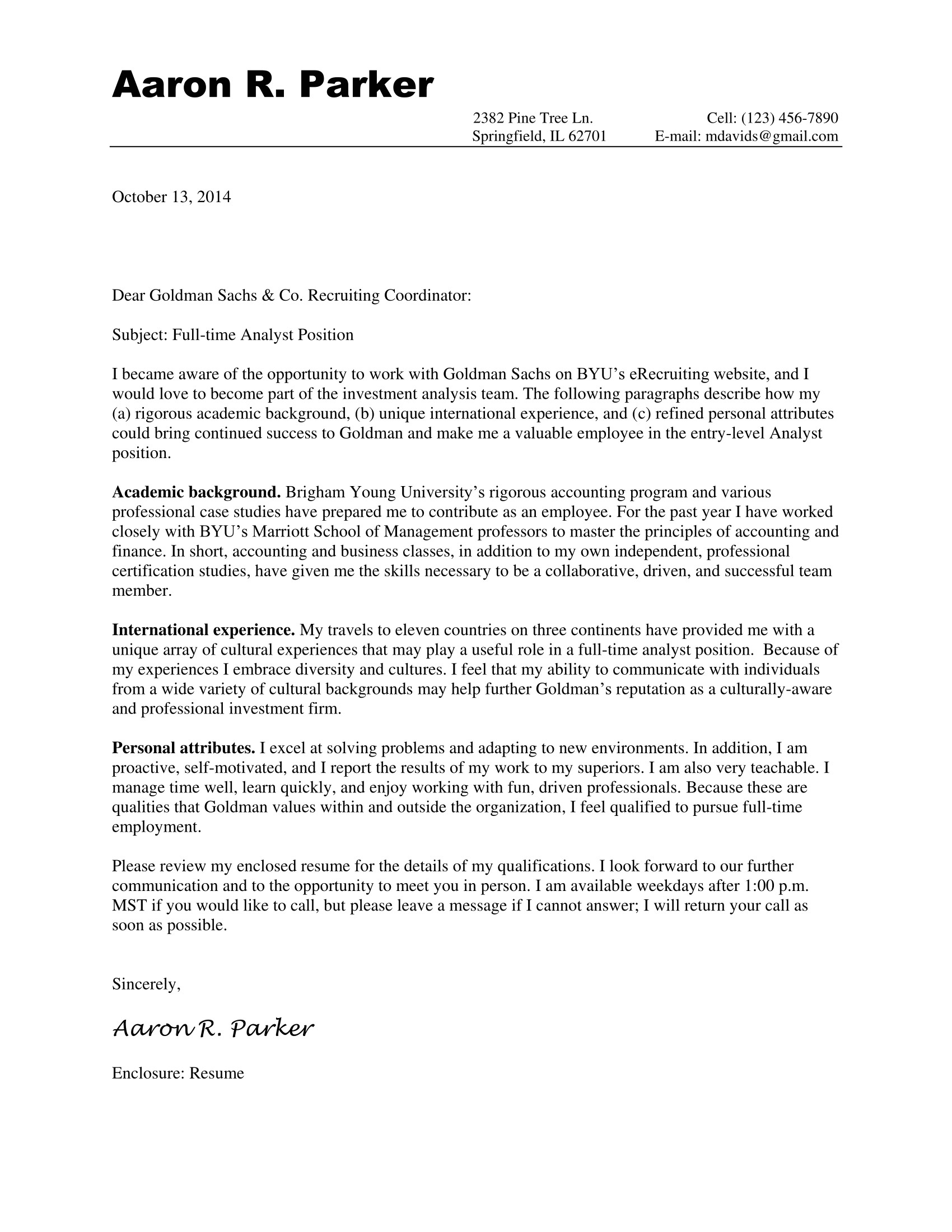 aaron cover letter