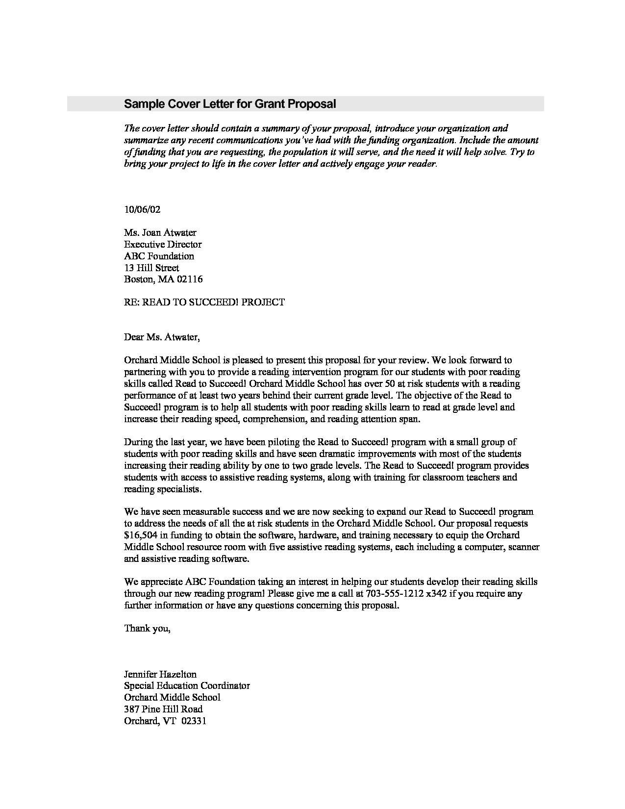sample grant proposal cover letter