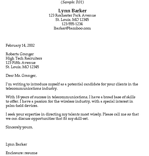 cover letter to recruiter