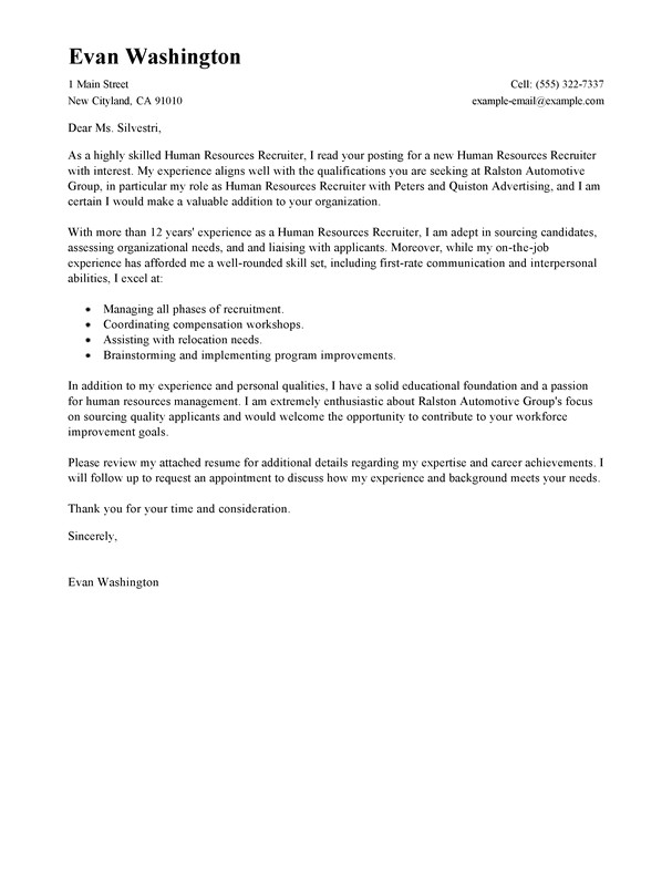 recruiter cover letter examples