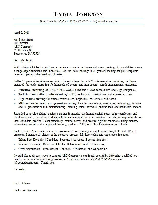 Cover Letter for Headhunter Recruiter Cover Letter Sample Monster Com