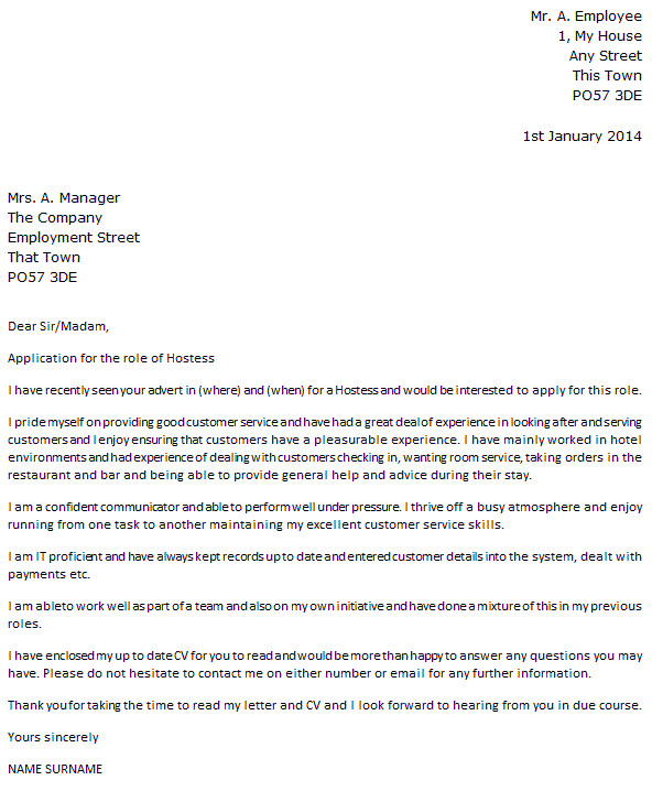 Cover Letter for Hostess Position Hostess Cover Letter Example Icover org Uk