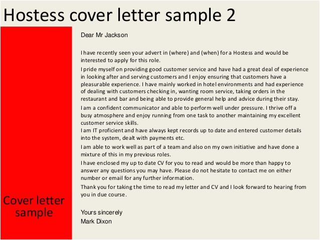 hostess cover letter