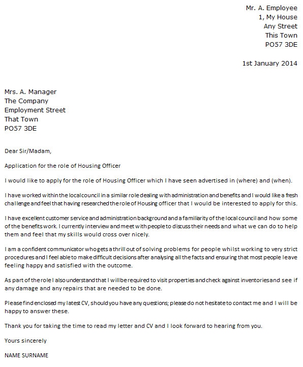 Cover Letter for Housing Officer Housing Officer Cover Letter Example Icover org Uk