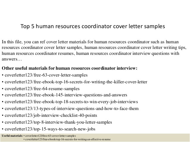 top 5 human resources coordinator cover letter samples