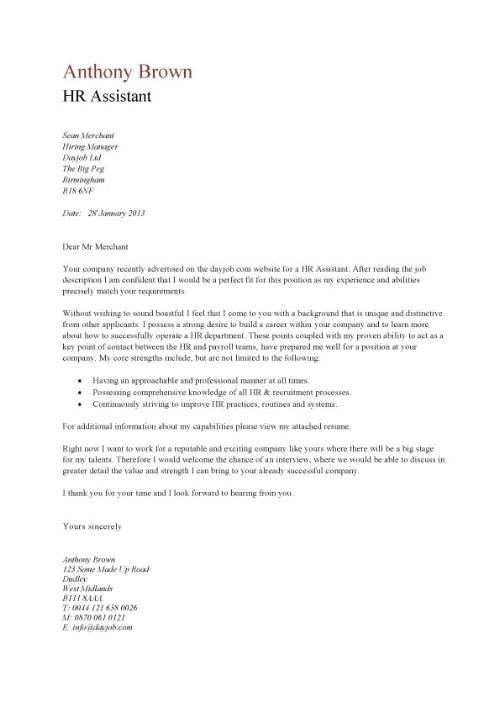 Cover Letter for Human Resources Administrative assistant Cover Letter Human Resources assistant Letter Of