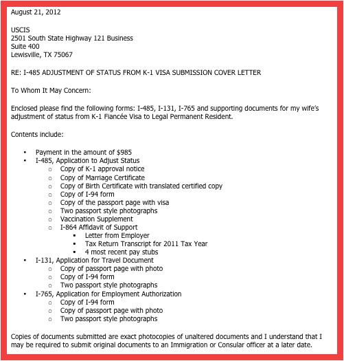 Cover Letter for I 129f I 129f Cover Letter Sample Memo Example