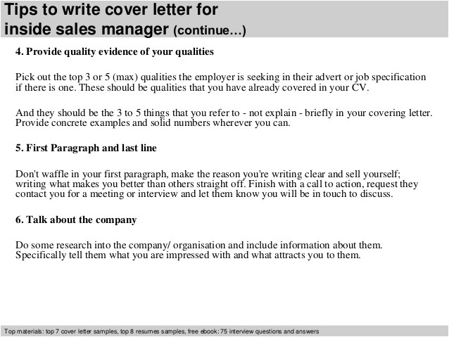 inside sales manager cover letter