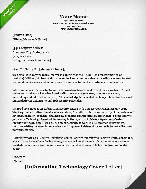 information technology cover letter sample