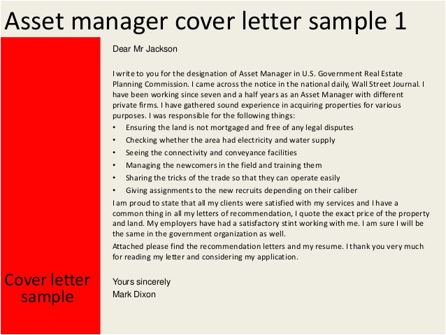 asset manager cover letter