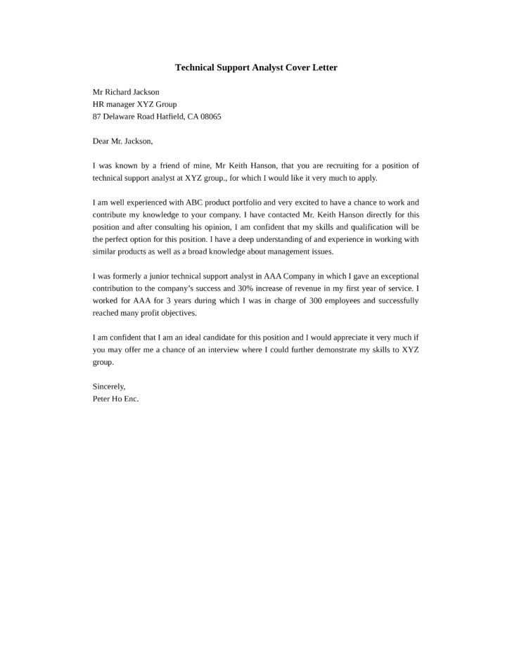 Cover Letter for It Technical Support Technical Support Analyst Cover Letter Samples and Templates