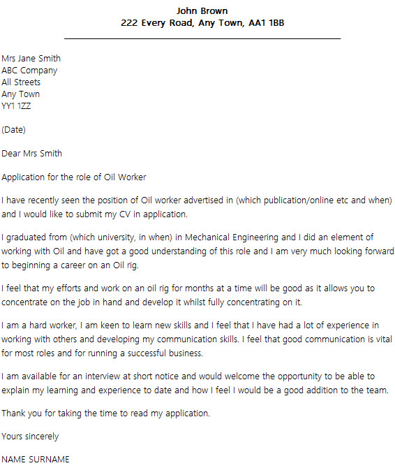 oil job cover letter example