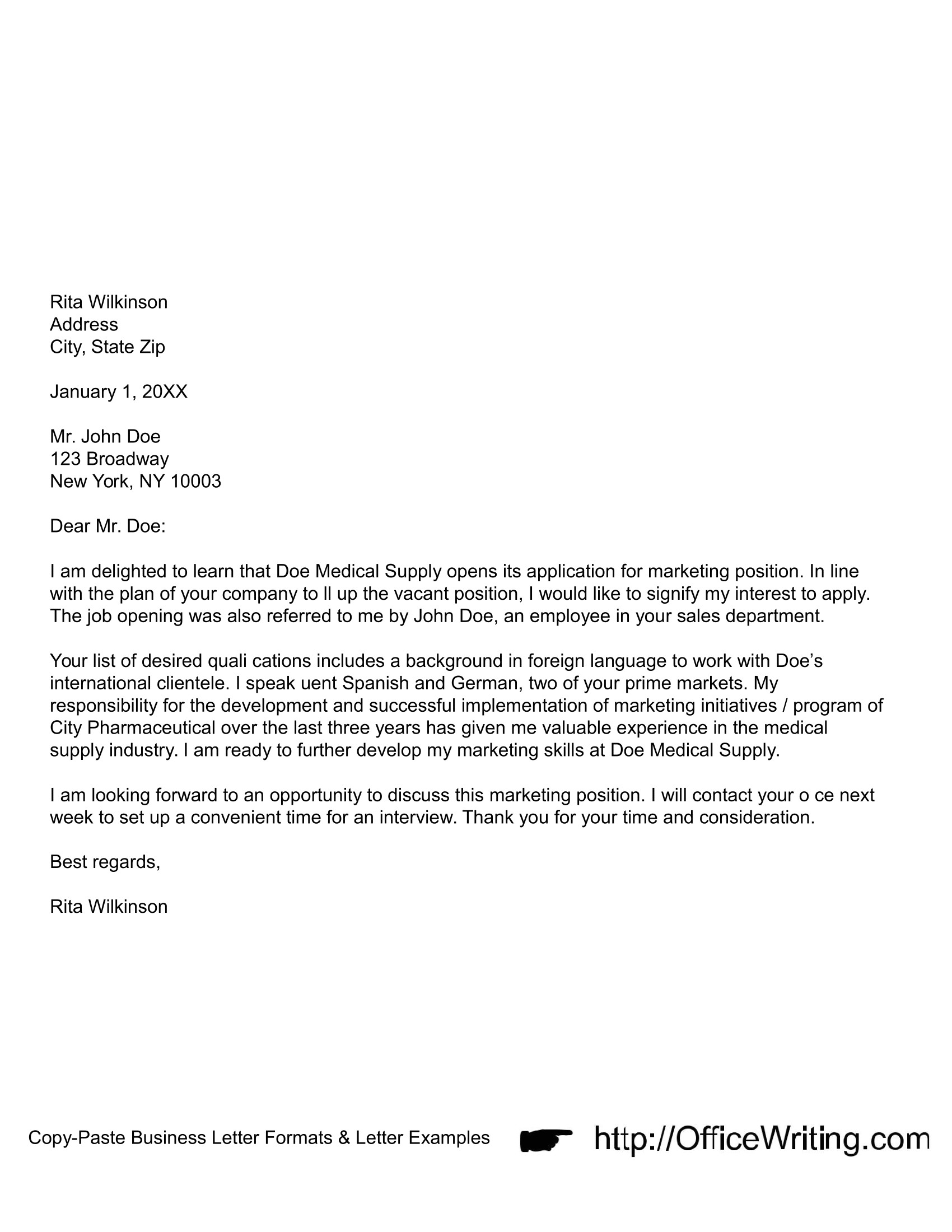 Cover Letter for Job Application Sales and Marketing Marketing Job Application Cover Letter Sample Cover