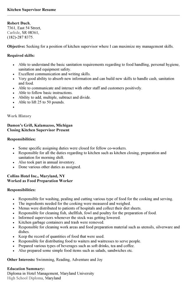 cover letter kitchen hand