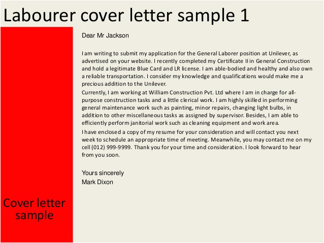 labourer cover letter