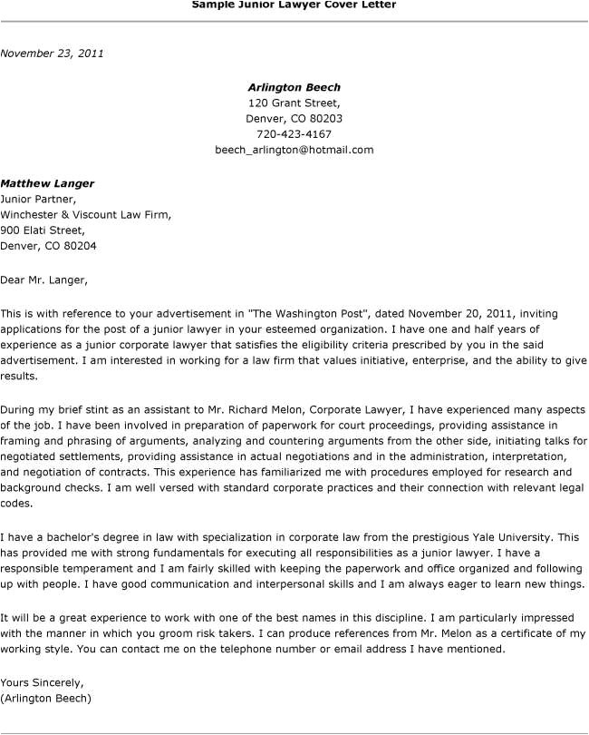 sample cover letter law firm