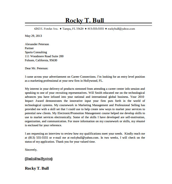 Cover Letter for Marketing Position Entry Level 9 Entry Level Marketing Cover Letters Sample Templates