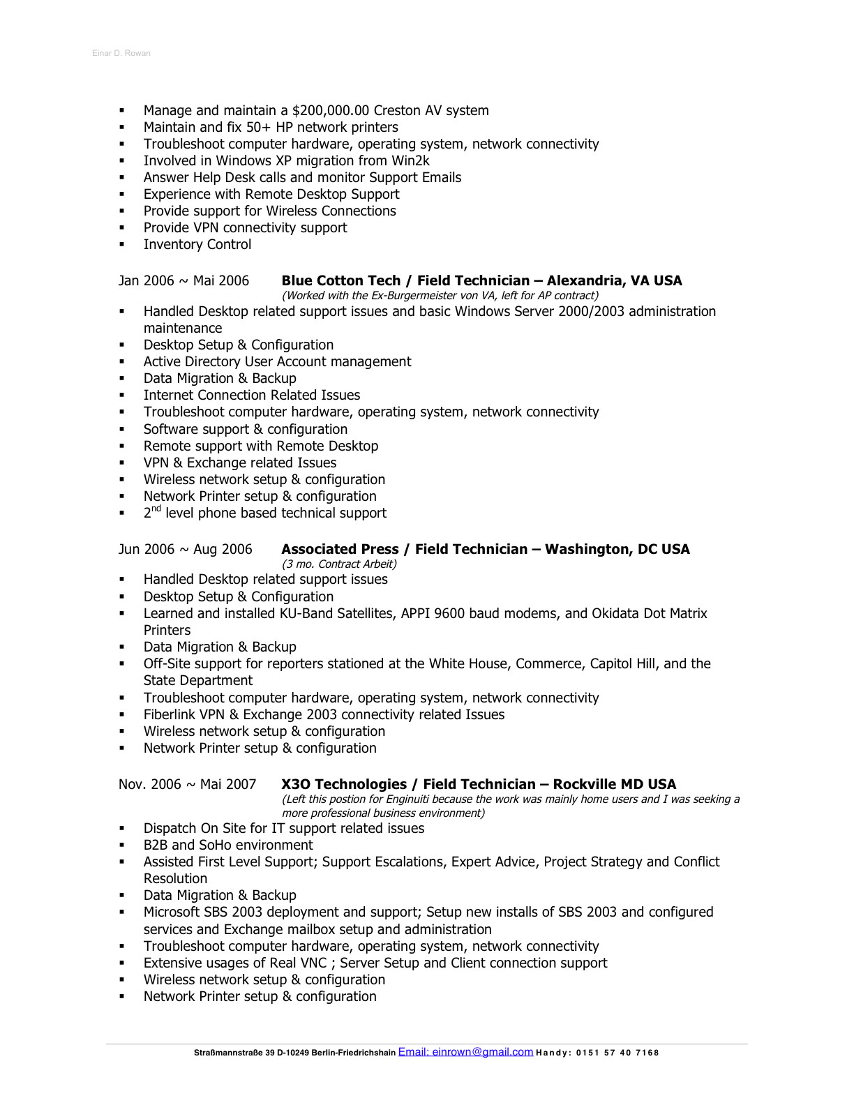 pc technician resume
