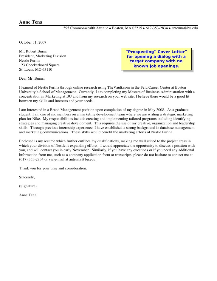 Cover Letter for Nike Prospecting Cover Letter