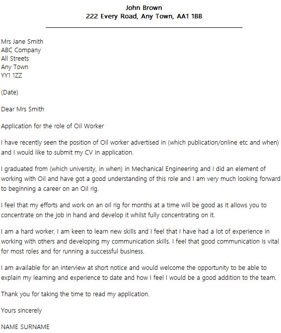Cover Letter for Oil Company Oil Job Cover Letter Example Icover org Uk
