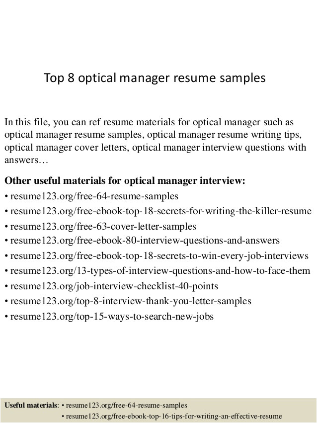 top 8 optical manager resume samples